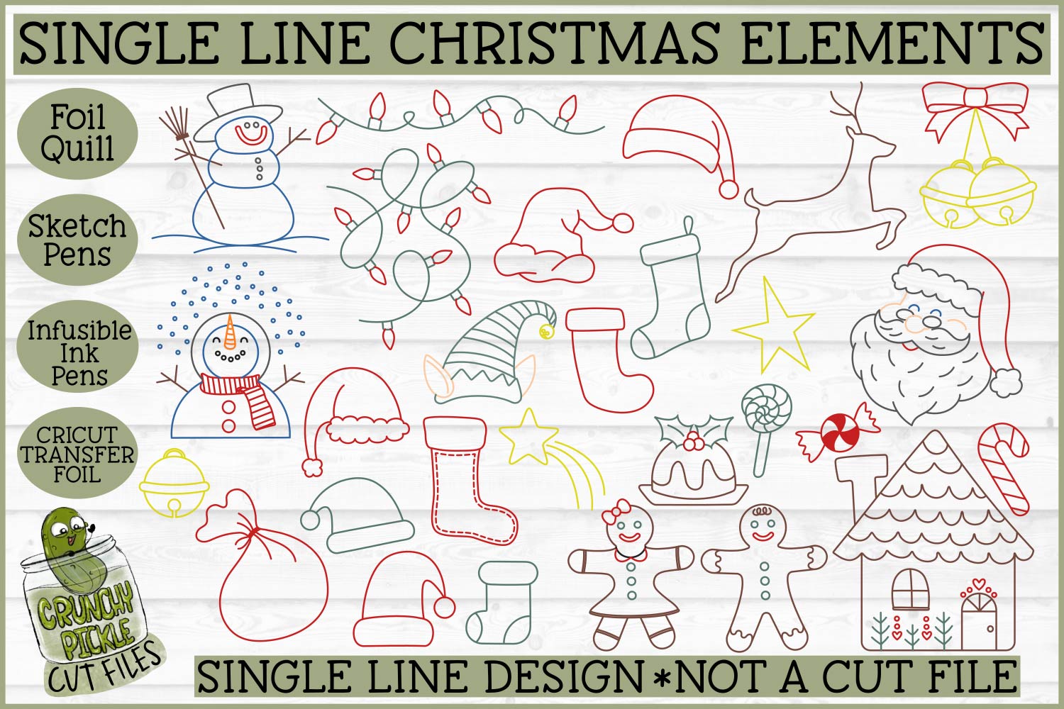 Foil Quill Christmas Things Single Line Sketch SVG Files - Image 2