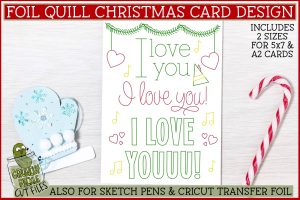 Foil Quill Elf Christmas Card SVG / I Love You Single Line Sketch SVG