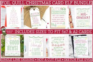 Foil Quill Christmas Card SVG Bundle / Single Line Elf Card SVG Files