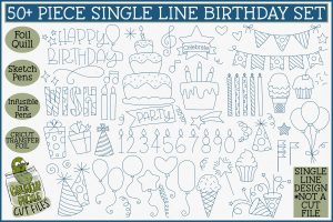 Foil Quill Birthday SVG Set - 50+ Pieces / Single Line Sketch SVG Files