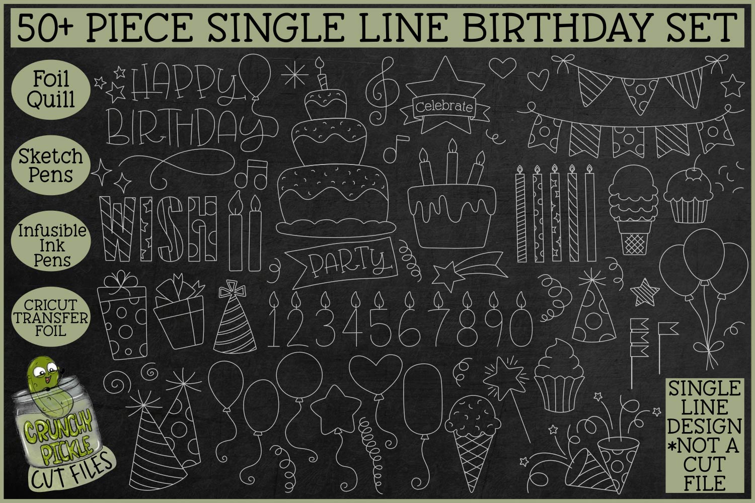Foil Quill Birthday SVG Set - 50+ Pieces / Single Line Sketch SVG Files - Image 4