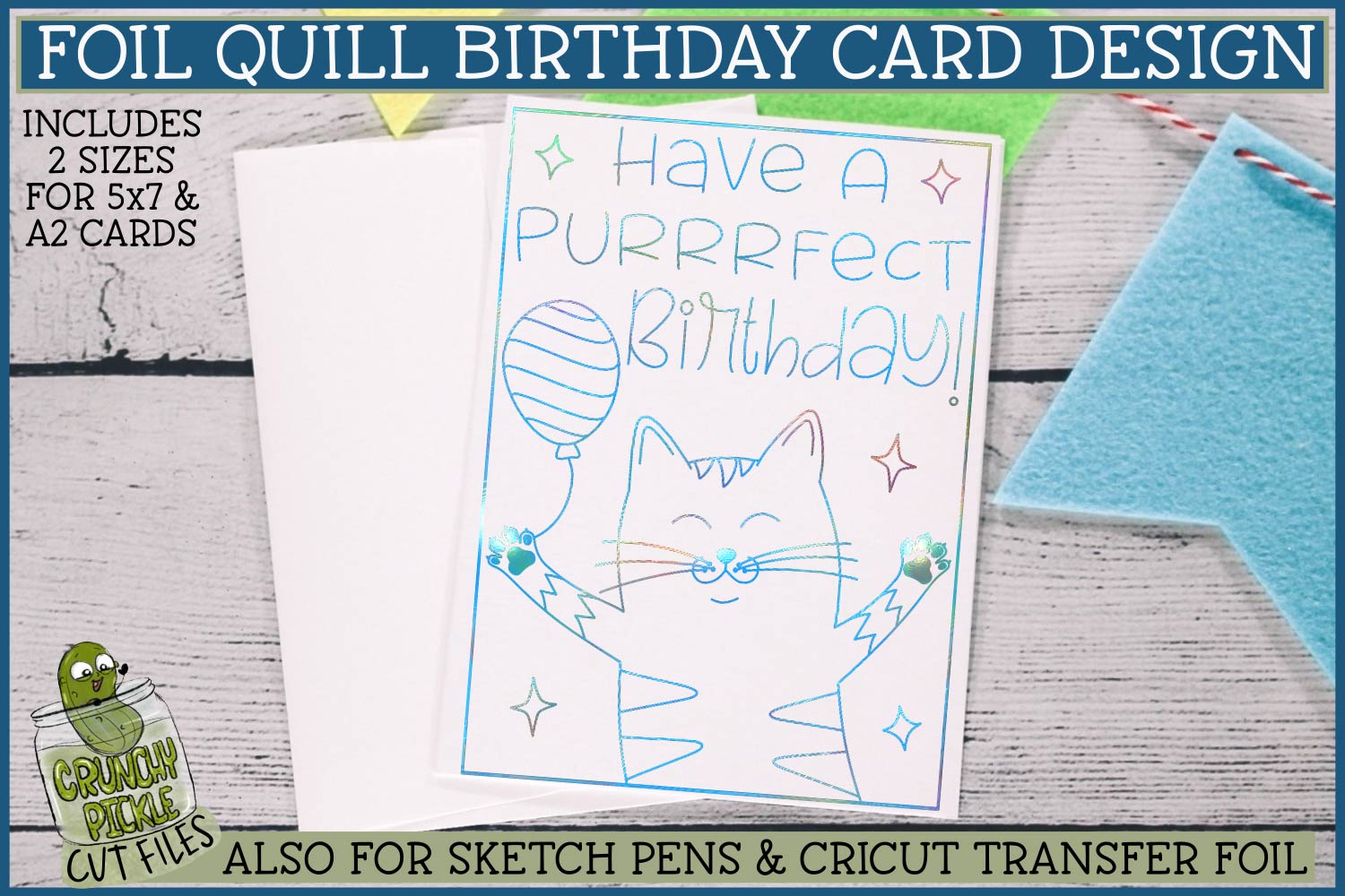Foil Quill Birthday Card - Cat / Single Line Sketch SVG File