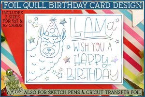 Foil Quill Birthday Card - Llama / Single Line Sketch SVG File