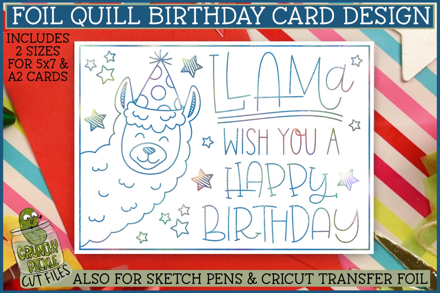 Foil Quill Birthday Card - Llama / Single Line Sketch SVG File