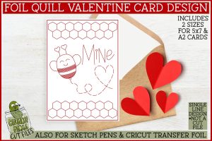 Foil Quill Valentine Card Bee Mine / Single Line Sketch SVG File