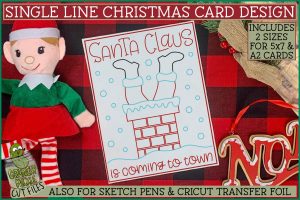 Foil Quill Christmas Card - Santa Stuck in Chimney / Single Line Sketch SVG
