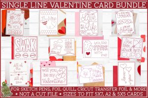 Single Line Valentine Card Bundle, Foil Quill Designs