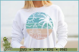 Beach Distressed Circle Sandcastle SVG File